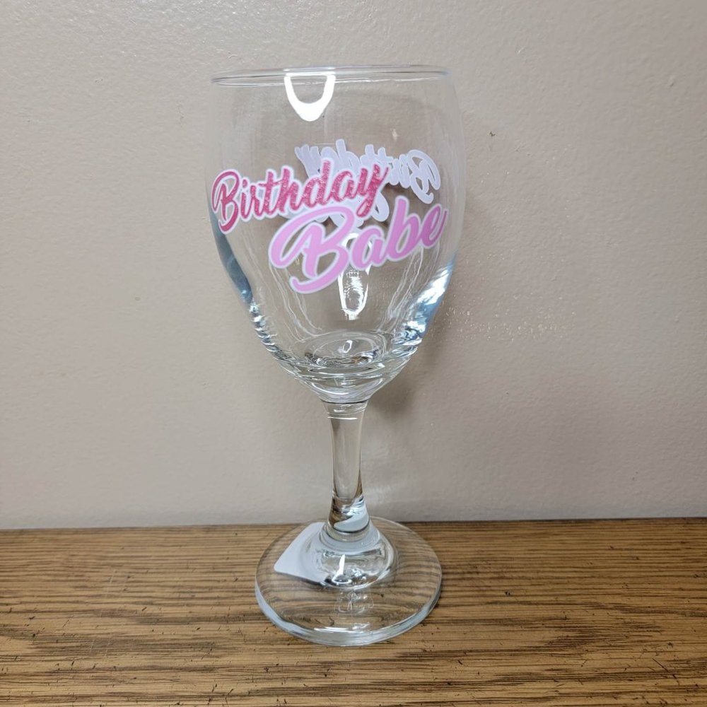 Cristar "Birthday Babe" Stemmed Wine Glass Birthday, Pink Glitter